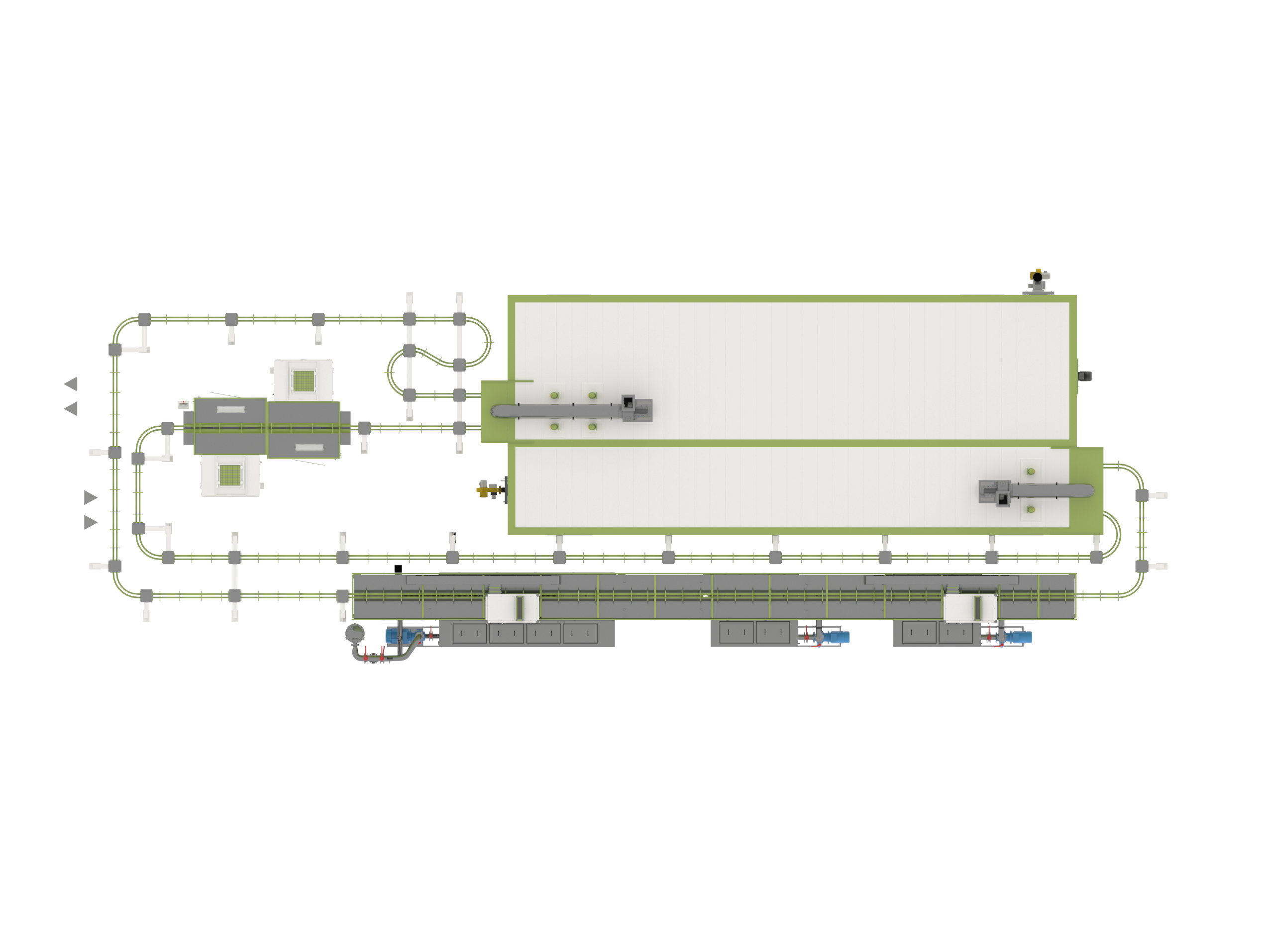 Линия порошковой окраски с монорельсовым конвейером для светотехнического оборудования