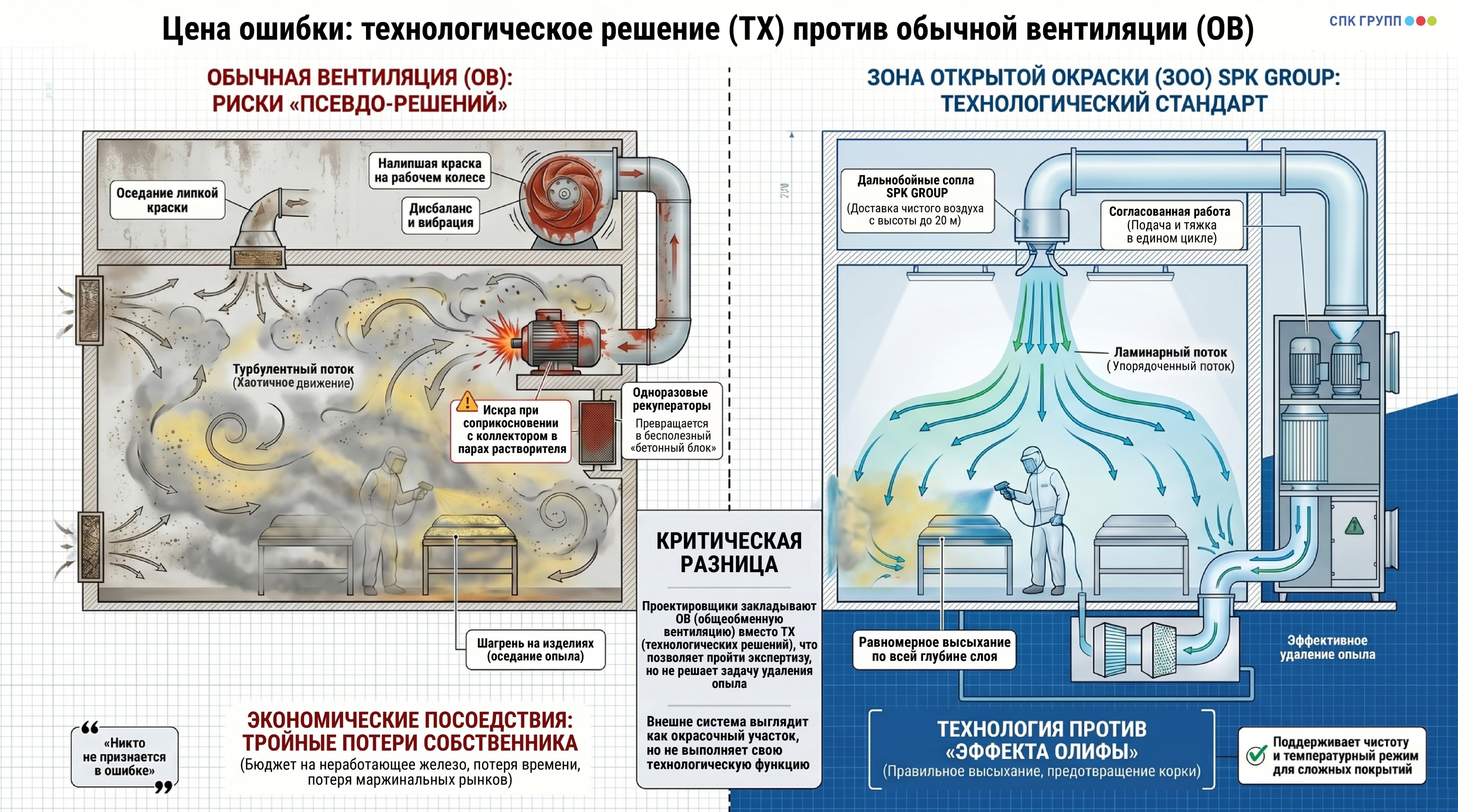 отличие зоны открытой окраски от технологической вентиляции