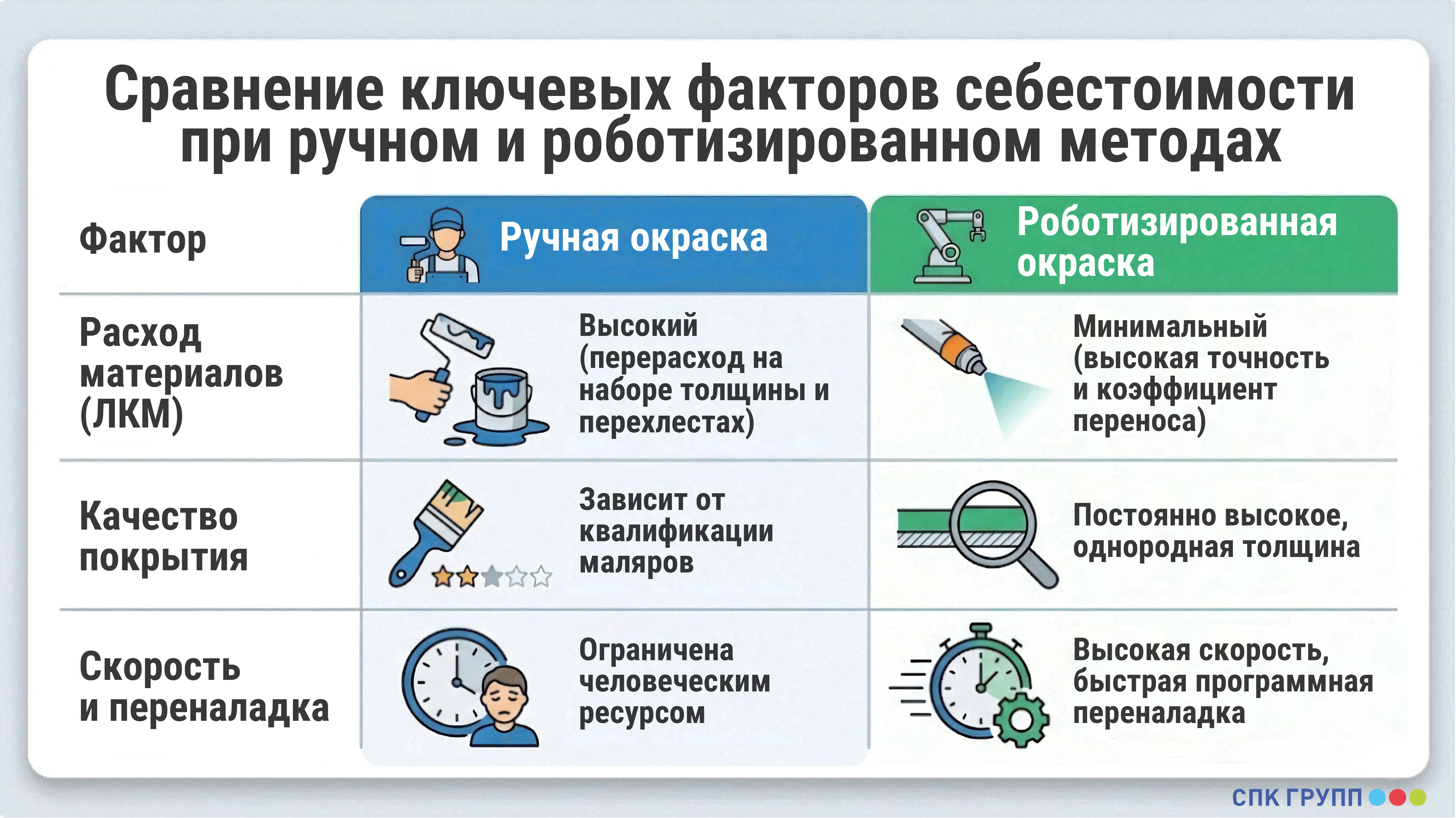 Сравнение себестоимости ручной и роботизированной окраски