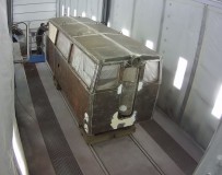 Реставрационные работы по восстановлению музейной железнодорожной техники в покрасочно-сушильной камере SPK