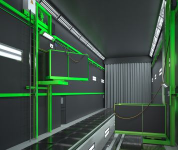 Рендер 3D лифта для дробеструйной камеры производства SPK