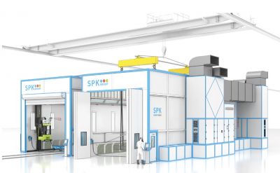 Двухсекционная окрасочно-сушильная камера тупикового типа SPK-SCB-15.12.6.