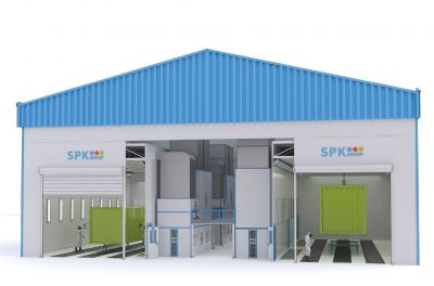 Двухсекционная окрасочно-сушильная камера SPK-SCB-26.24.10. уличного исполнения