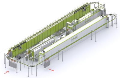 Комплекс оборудования для химической подготовки и порошковой окраски изделий с автоматическим конвейером